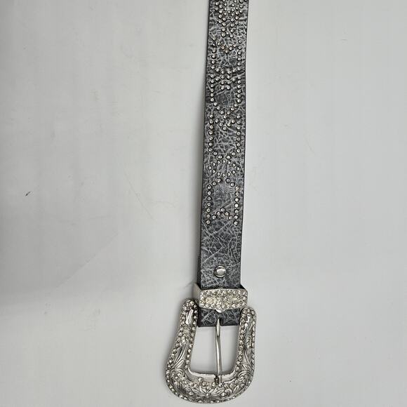 BKE Grey Leather Rhinestone Studded Glitzy Belt Coastal Cowgirl Rodeo Western - Picture 4 of 9
